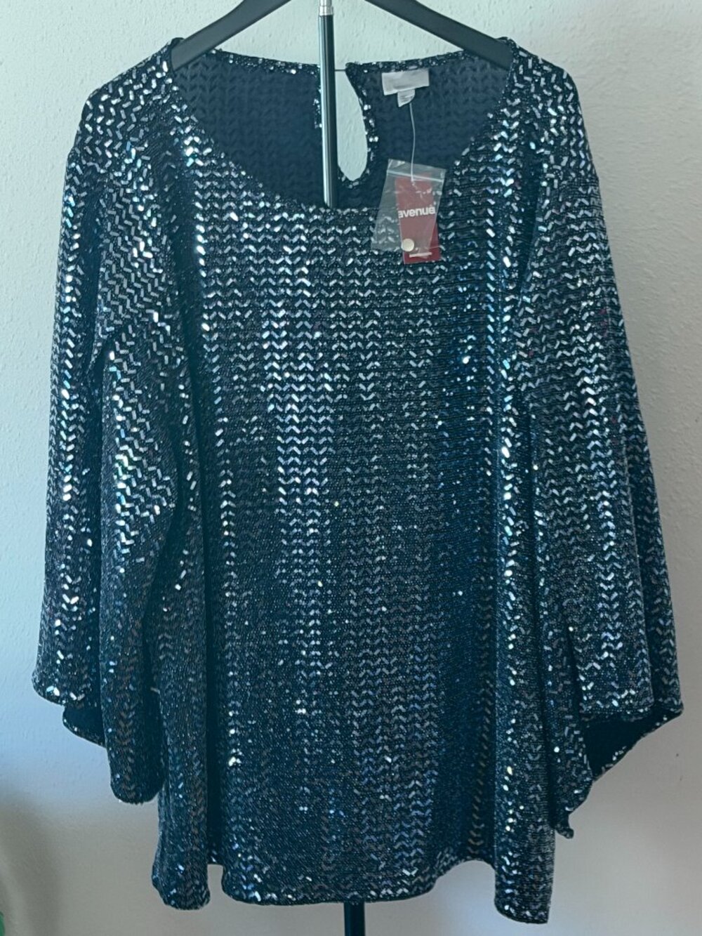 NWT Sequined Chevron Poncho Top - Metallic Shimmer Holiday Blouse